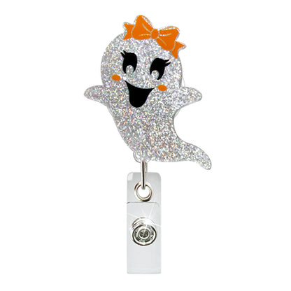 Acrylic Glitter Halloween Ghost Pumpkin Cat Retractable Badge Reel Rotating ID Badge Holder Crocodile Clip For Doctor And Nurse - MyLootWare