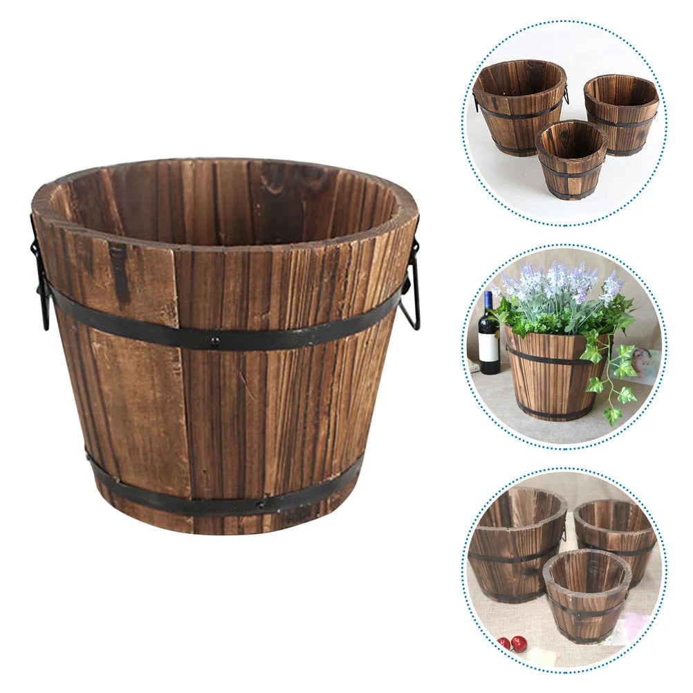Wooden Flower Bucket Decorative Rustic Flower Pot