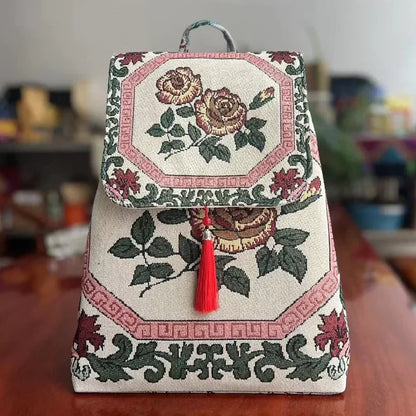 Backpacks Bags for Women Embroidery Ethnic Style Streetwear Fashion Casual Vintage Elegant Harajuku Travel Canvas Bag Sports - MyLootWare