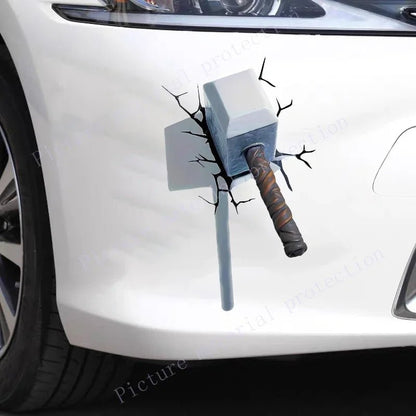 Eye - Catching 3D Crack Hammer Car Stickers for All - Terrain Vehicles Bumper Door Cover Scratches Scooter Body Waterproof Decals - MyLootWare