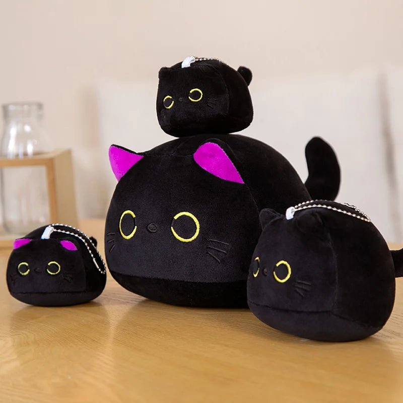 9/15/25CM Small Cuddly Black Cat Plush Doll Cartoon Stuffed Round Ball Cat Plushie Bag Keychain Pendant Toys - MyLootWare