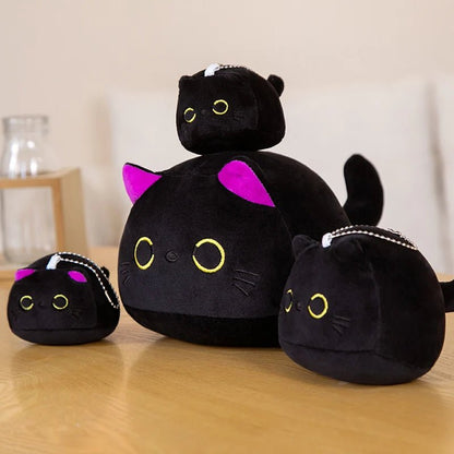 9/15/25CM Small Cuddly Black Cat Plush Doll Cartoon Stuffed Round Ball Cat Plushie Bag Keychain Pendant Toys - MyLootWare