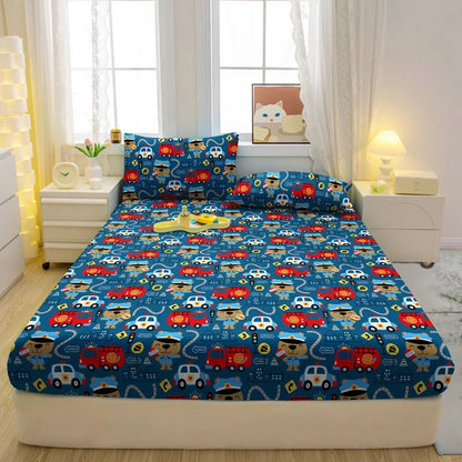 1 Cartoon Fun Game Printed Matte Fitted Sheet, Bedroom Printed Bed Cover, Bedding (Excluding Pillowcases) - MyLootWare