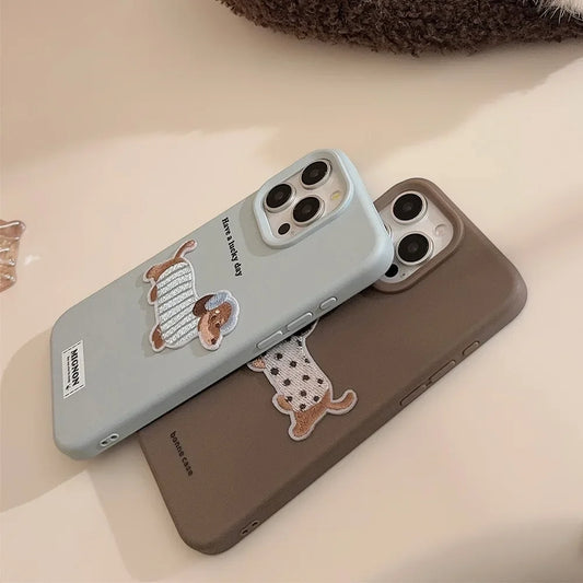 Cute Cartoon Puppy iPhone Case – Brown/Blue/Pink