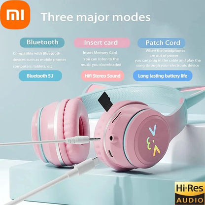 Xiaomi Cute Cat Ears Wireless Headphone Bluetooth 5.1 HiFi Stereo Noise Reduction Foldable Earphone With Mic For Game Music - MyLootWare
