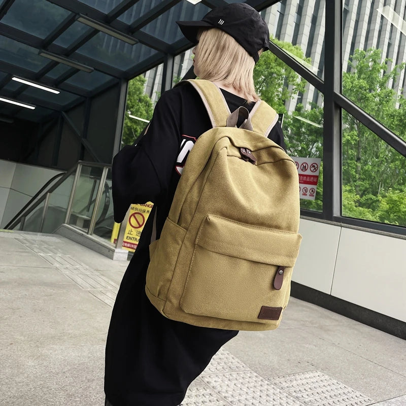 Solid Black Canvas Backpacks 100% Cotton Leisure Or Travel Bags Unisex Large Capacity Packages  Fashion Simple School Bags