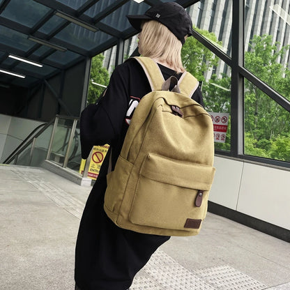 Solid Canvas Backpack Unisex Large Capacity
