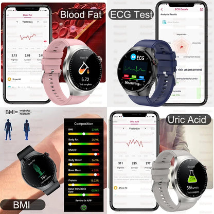 2025 New Nursing Grade Smart Watch Blood oxygen Blood Lipid Uric Acid ECG+PPG Body Temperature Bluetooth Call Health Smartwatch - MyLootWare