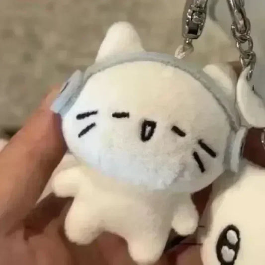 Cute Headphones Kitten Couple Keychain Mini Crying