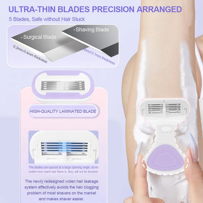 5 Blades Razor for Sensitive Skin Replaceable Refill Floating on Skin Non-slip Handle Lubricating Bar Trimmer Hair Shaver - MyLootWare