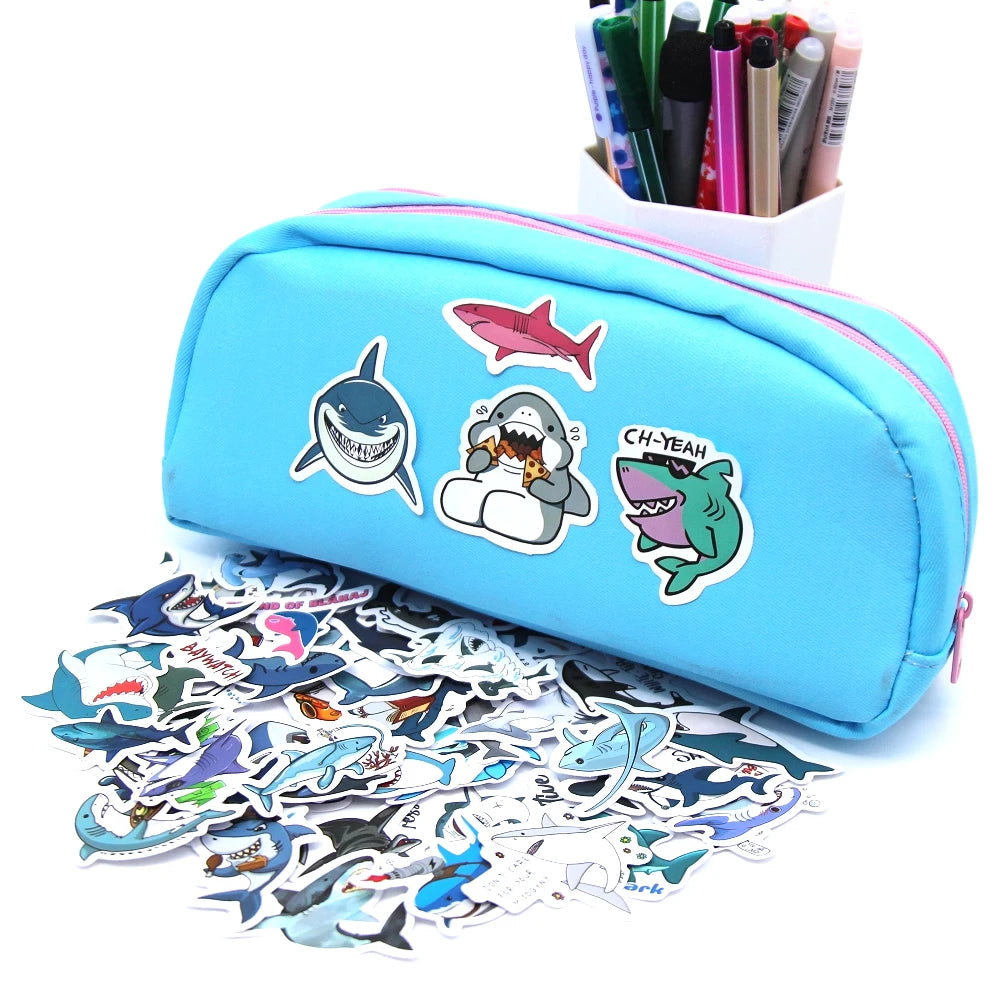 10/100p Sharks Ocean Fish Kawaii Stickers Toys Cute Cartoon Decals For Kids DIY Laptop Scrapbook Stationery Fridge Funny Sticker - MyLootWare
