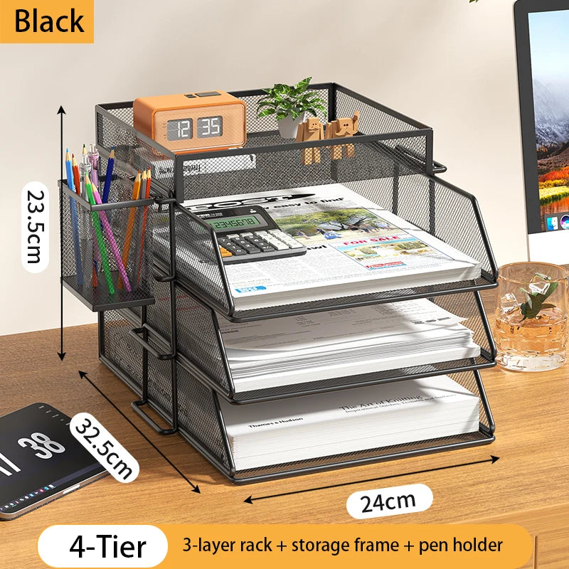 4-Tier Desk Organizer Stackable Tray Office Desk Organizer File and Desktop Holder for Paper Letter Accessories Black - MyLootWare