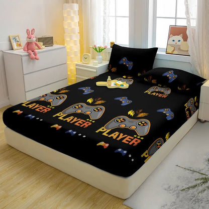 1 Cartoon Fun Game Printed Matte Fitted Sheet, Bedroom Printed Bed Cover, Bedding (Excluding Pillowcases) - MyLootWare