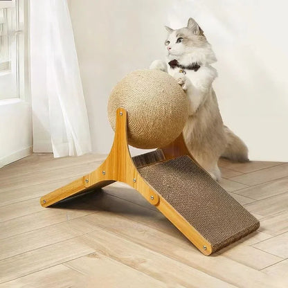 Wooden Cat Scratching Ball 2 In 1 Cat Scratcher