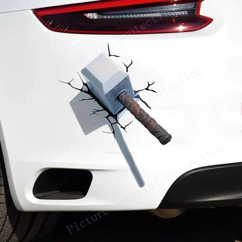 Eye - Catching 3D Crack Hammer Car Stickers for All - Terrain Vehicles Bumper Door Cover Scratches Scooter Body Waterproof Decals - MyLootWare