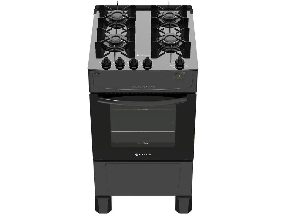 4 Stove Atlas Black Glass Table Monaco Glass Top Glass - Bivolt - MyLootWare