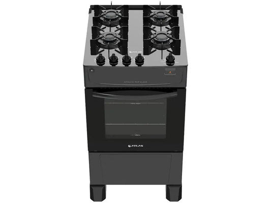 4 Stove Atlas Black Glass Table Monaco Glass Top Glass - Bivolt - MyLootWare