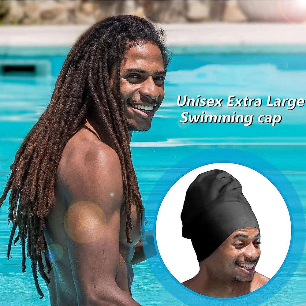 Extra large silicone swimming cap with long hair