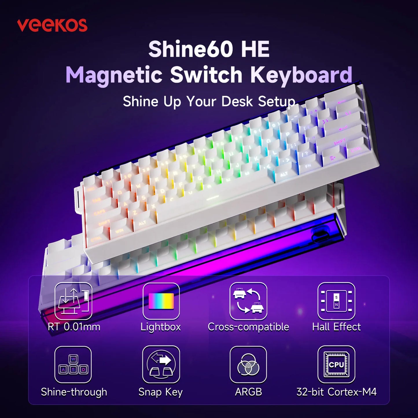 AKKO x Veekos Shine60 HE Magnetic Switch Keyboard 60% Rapid Trigger Keboard RT 0.01mm Snap Key Custom Keyboard for Esports Gamer - MyLootWare