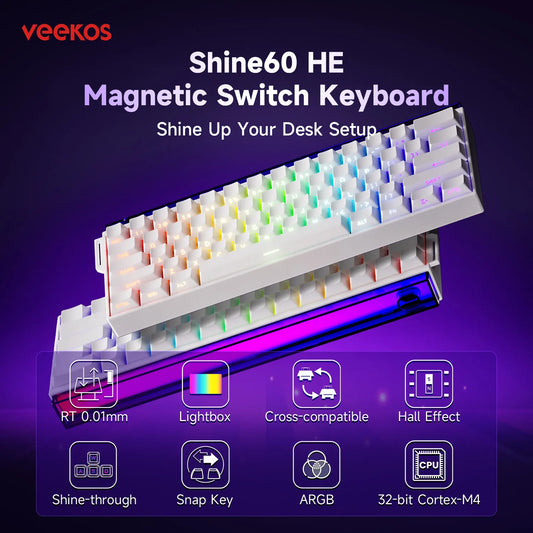 AKKO x Veekos Shine60 HE Magnetic Switch Keyboard 60% Rapid Trigger Keboard RT 0.01mm Snap Key Custom Keyboard for Esports Gamer