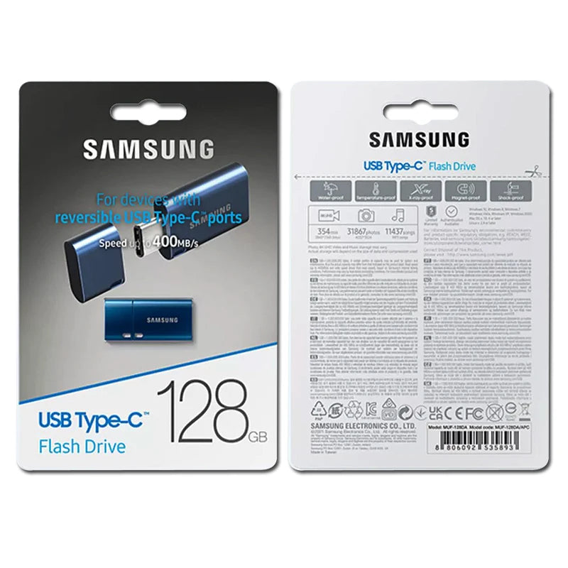 SAMSUNG USB Type-C Flash Drive 64GB 128GB 256G Metal Water-proof High Speed Memory Stick Pendrive for smartphone tablet computer