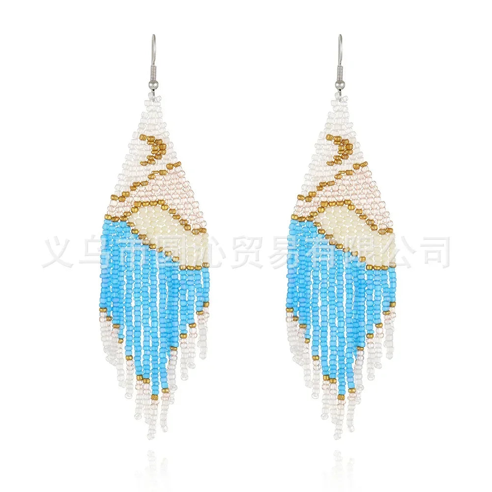 Rice bead earrings Tassel landscape View Moon