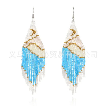 Rice bead earrings Tassel landscape View Moon