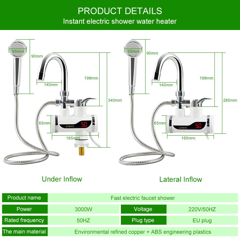 ATWFS Electric Instant Shower Water Heater Instant Hot Water Faucet Kitchen Electric Tap Water Heating Instantaneous Heater - MyLootWare