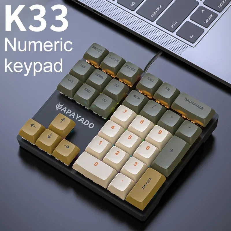 33 Key Wired Mechanical Numeric Keypad with Multi-color Lights  Suitable for Finance, Business, Laptop Numeric Keyboard
