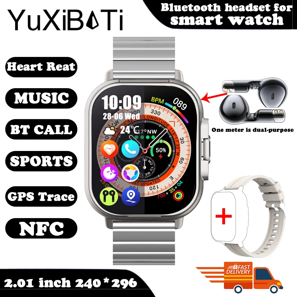 2024 Smart Watch 2 in 1 With Earphone Smartwatch Bluetooth Call Men Watch GPS Track Heart Rate Monitor Play Music SmartWatch - MyLootWare