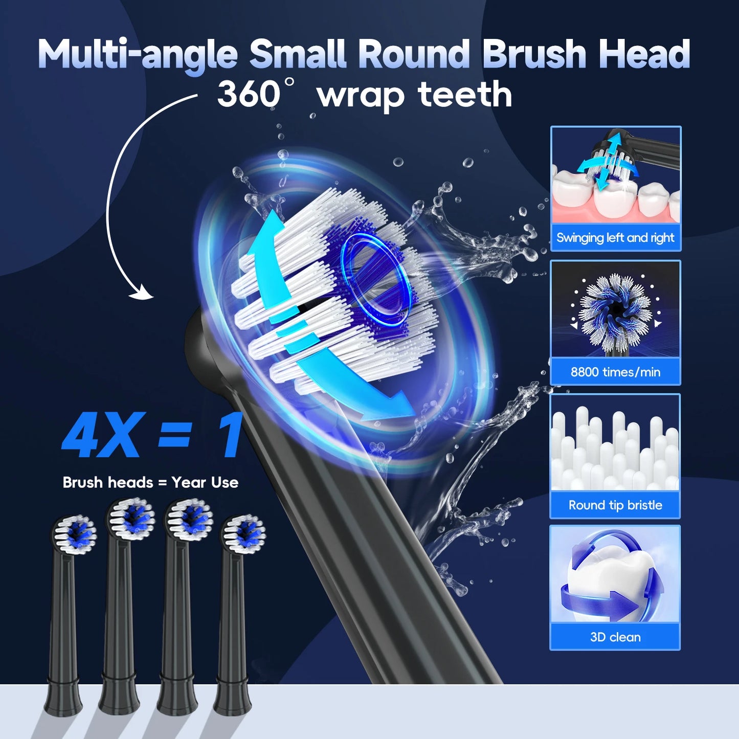 Electric Sonic Toothbrush for Adults with Heads