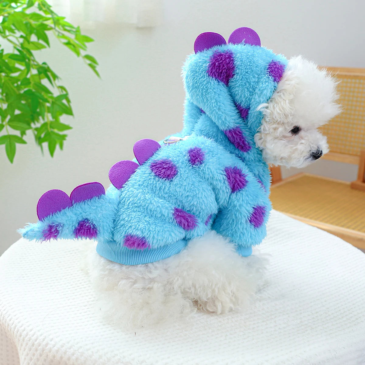 1PC Pet Clothing Dog Cat Autumn and Winter Thickened Warm Blue Dinosaur Hooded Coat With Drawstring Buckle For Small Medium Dogs - MyLootWare