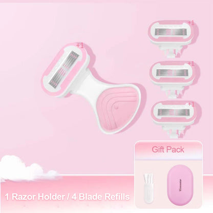 5 Blades Razor for Sensitive Skin Replaceable Refill Floating on Skin Non-slip Handle Lubricating Bar Trimmer Hair Shaver - MyLootWare