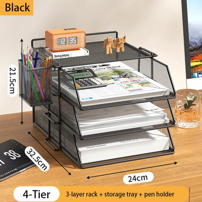4-Tier Desk Organizer Stackable Tray Office Desk Organizer File and Desktop Holder for Paper Letter Accessories Black - MyLootWare