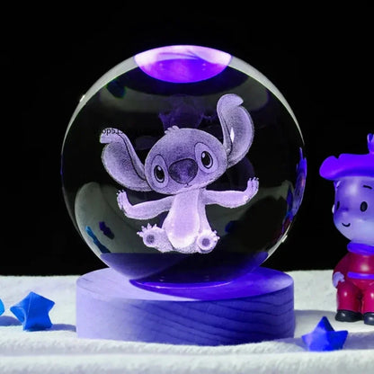 2025 Hot 6cm 3D Crystal Ball Stitch Wooden Base with 6cm Crystal Ball Planet Night Light Laser Carving Children's Gifts - MyLootWare