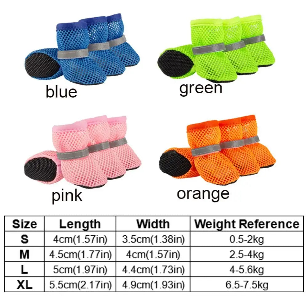 4pcs/set Fashion Breathable Dog Mesh Shoes Non-slip Wear Resistant Pet Short Boots Reflective Hollow Out Dog Shoes Spring - MyLootWare