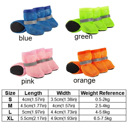 4pcs/set Fashion Breathable Dog Mesh Shoes Non-slip Wear Resistant Pet Short Boots Reflective Hollow Out Dog Shoes Spring - MyLootWare