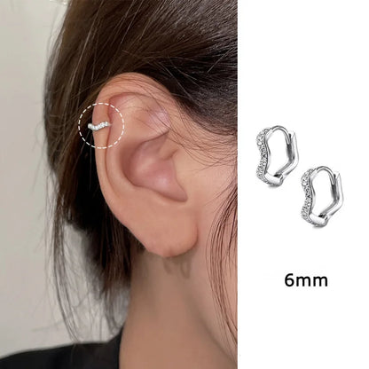 2PCS Stainless Steel Minimal Wave Hoop Earrings Crystal Zirconia Small Huggie Thin Cartilage Earring Piercing Jewelry 2023 New - MyLootWare
