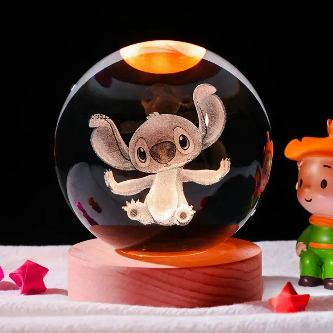 2025 Hot 6cm 3D Crystal Ball Stitch Wooden Base with 6cm Crystal Ball Planet Night Light Laser Carving Children's Gifts - MyLootWare