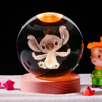 2025 Hot 6cm 3D Crystal Ball Stitch Wooden Base with 6cm Crystal Ball Planet Night Light Laser Carving Children's Gifts - MyLootWare