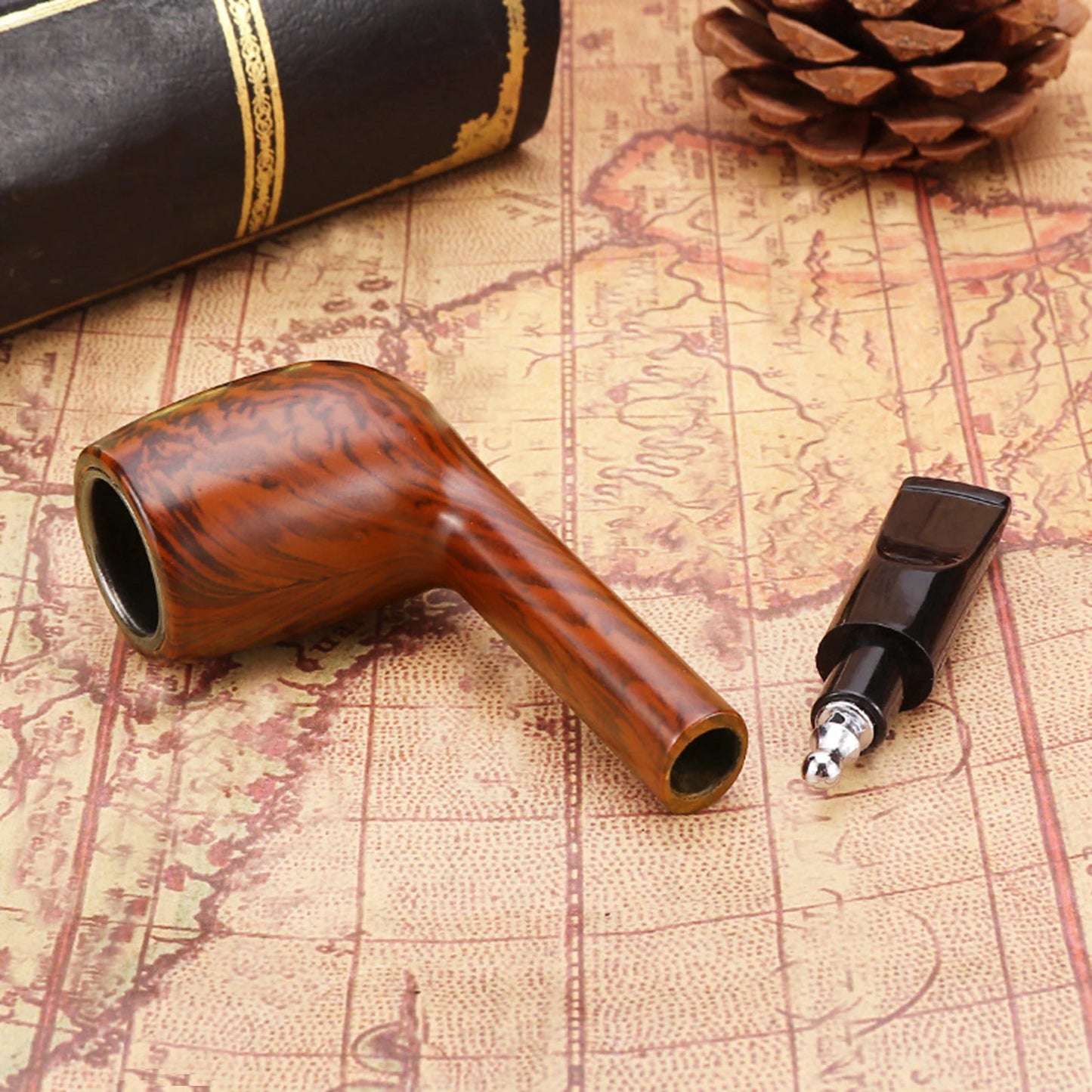 1pc, Classic Wood Grain Resin Pipe for Smoking Gifts, Smoking Accessories - MyLootWare