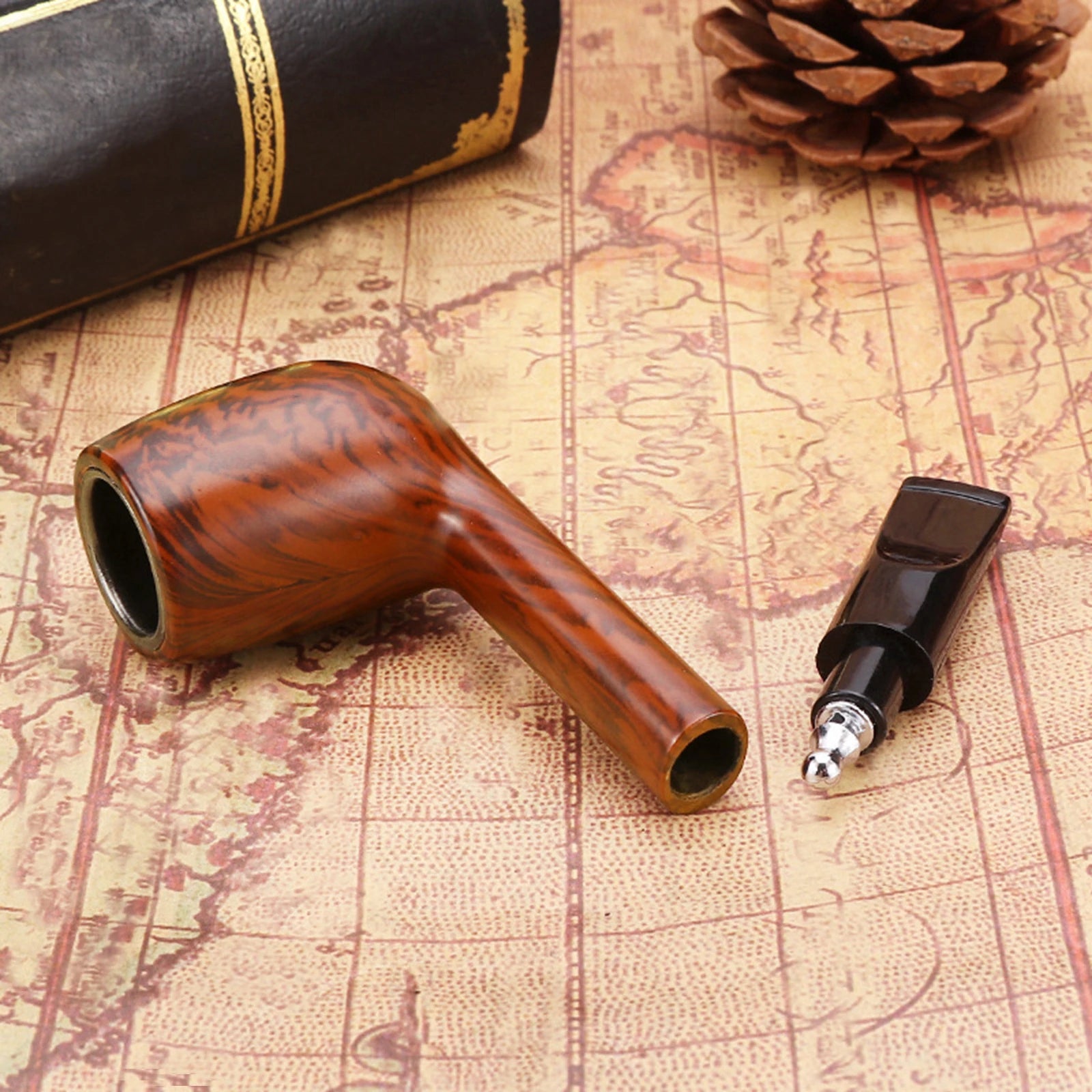 1pc, Classic Wood Grain Resin Pipe for Smoking Gifts, Smoking Accessories - MyLootWare
