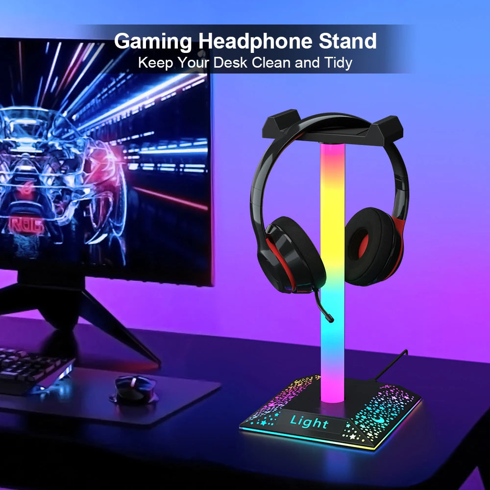 USB LED Lights Gaming Headset Stand RGBIC Lights