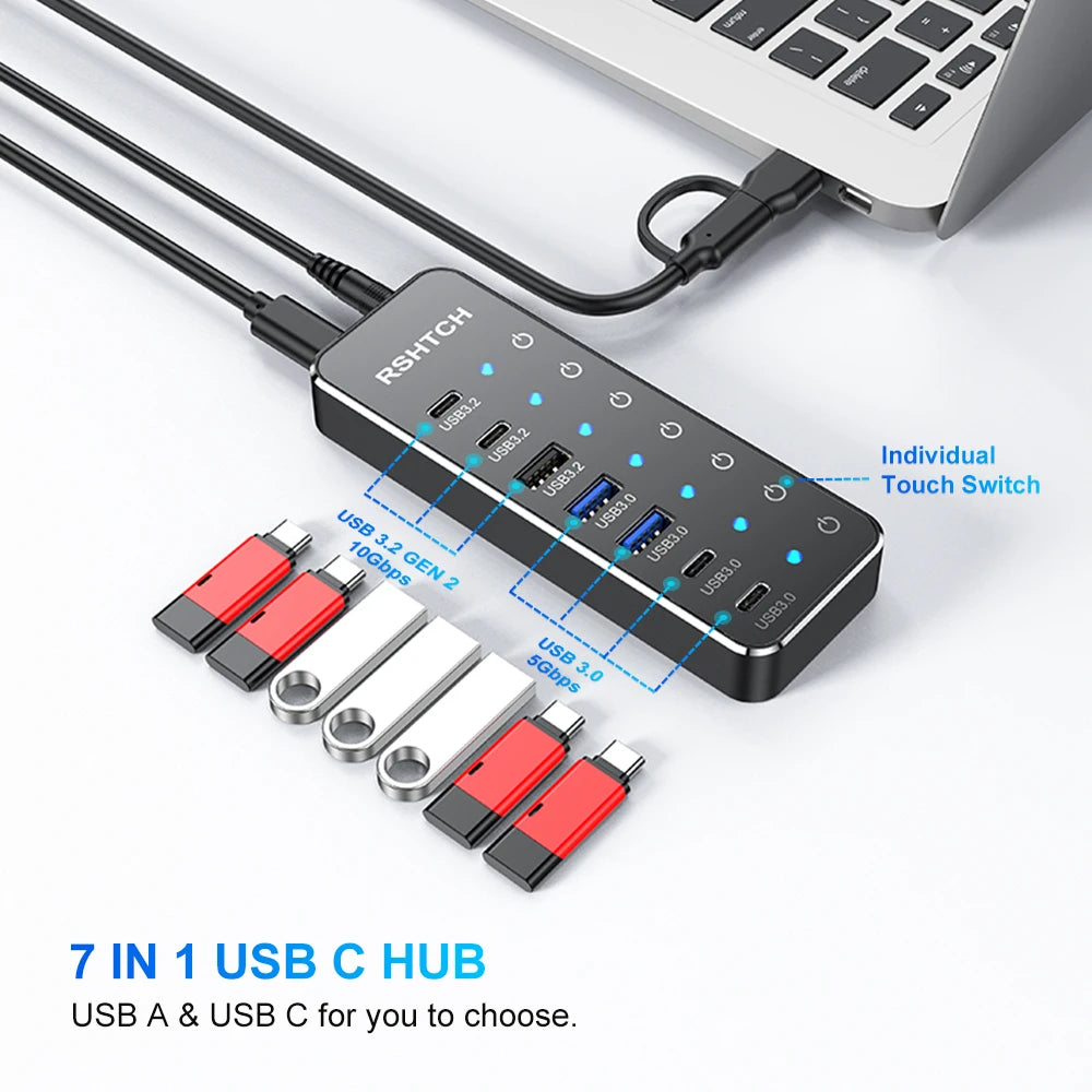 RSHTECH Powered 7 Port 10Gbps Data USB Hubs