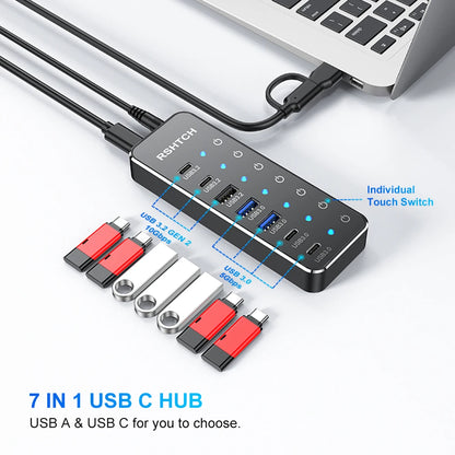 RSHTECH Powered 7 Port 10Gbps Data USB Hubs