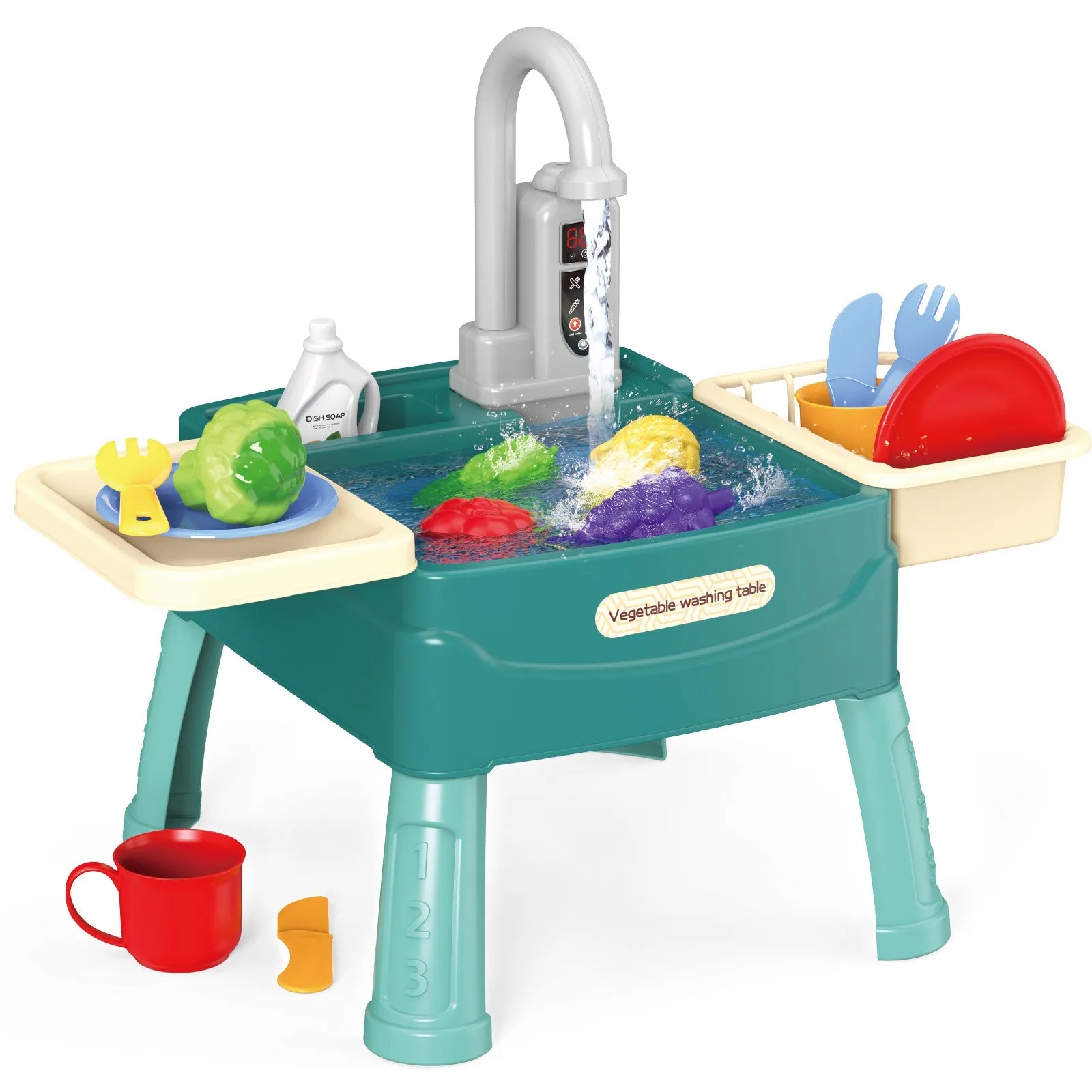 Children's Play At Home Toys Early Education Kitchen Simulation Electric Dishwashing Table Water Outlet Vegetable Washing Toys - MyLootWare