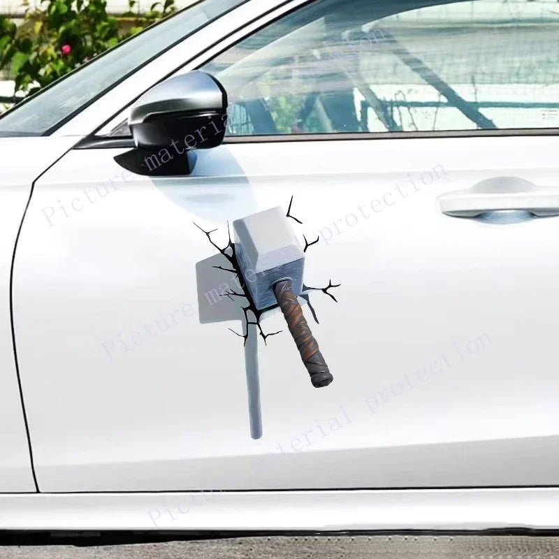 Eye - Catching 3D Crack Hammer Car Stickers for All - Terrain Vehicles Bumper Door Cover Scratches Scooter Body Waterproof Decals - MyLootWare