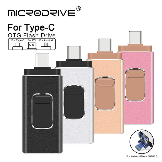 3 in 1 USB3.0 flash drives 256GB 128GB 512GB for ipad iphone 6 plus/7/7Plus/8/X Usb/Otg 32GB 64GB Pendrive Compatible Apple PC