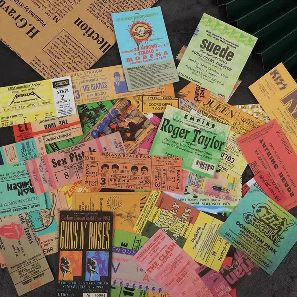 10/20/43pcs Rock Music Ticket Graffiti Stickers Retro Band Decal Sticker for Kids Toys Cool Waterproof DIY Guitar Motorcycle Car - MyLootWare