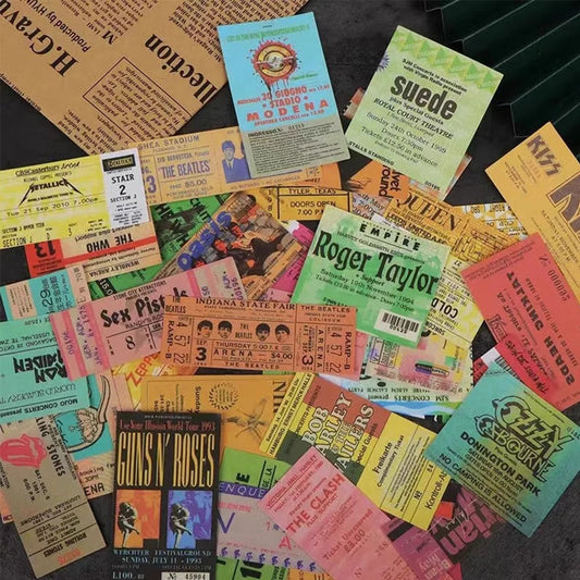 10/20/43pcs Rock Music Ticket Graffiti Stickers Retro Band Decal Sticker for Kids Toys Cool Waterproof DIY Guitar Motorcycle Car - MyLootWare